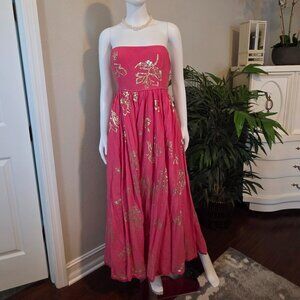 Free People Baja Babe strapless tie-back dress pink/gold